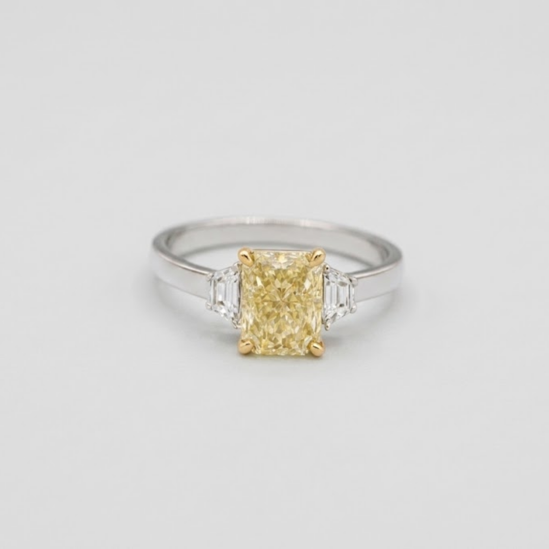 2.00tcw  (VS- Fancy Yellow) Lab-Grown Radiant Yellow Diamond Three-Stone Ring in Gold