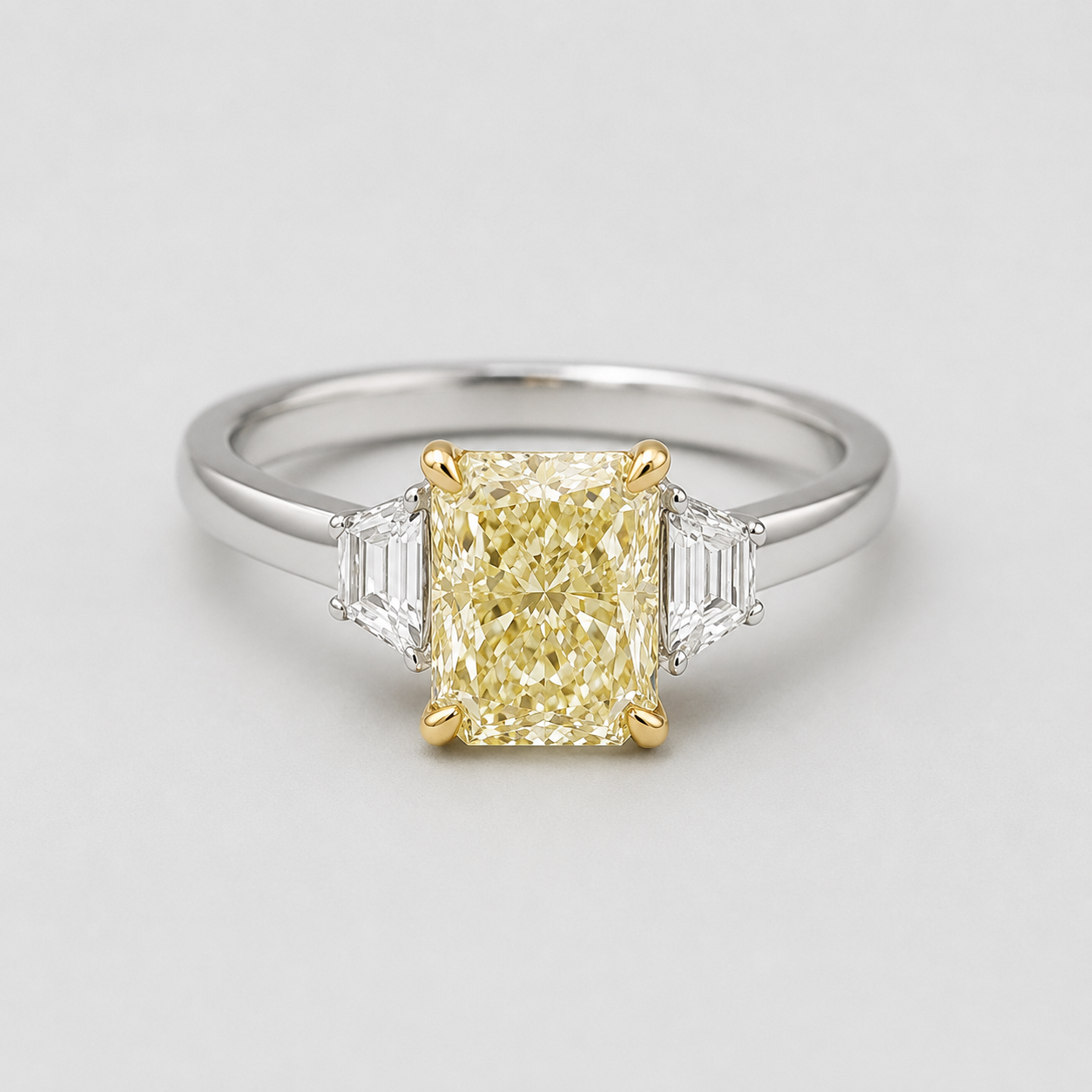 2.00tcw  (VS- Fancy Yellow) Lab-Grown Radiant Yellow Diamond Three-Stone Ring in Gold