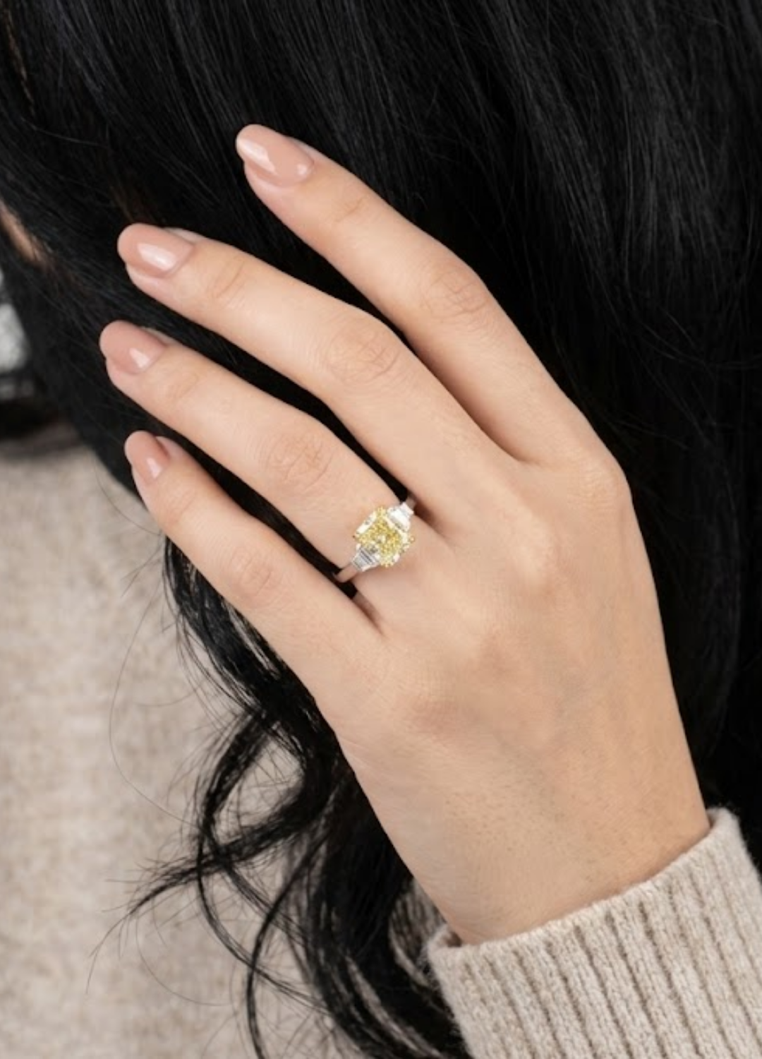 2.00tcw  (VS- Fancy Yellow) Lab-Grown Radiant Yellow Diamond Three-Stone Ring in Gold