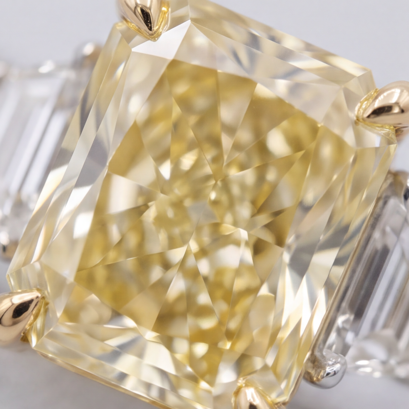 2.00tcw  (VS- Fancy Yellow) Lab-Grown Radiant Yellow Diamond Three-Stone Ring in Gold