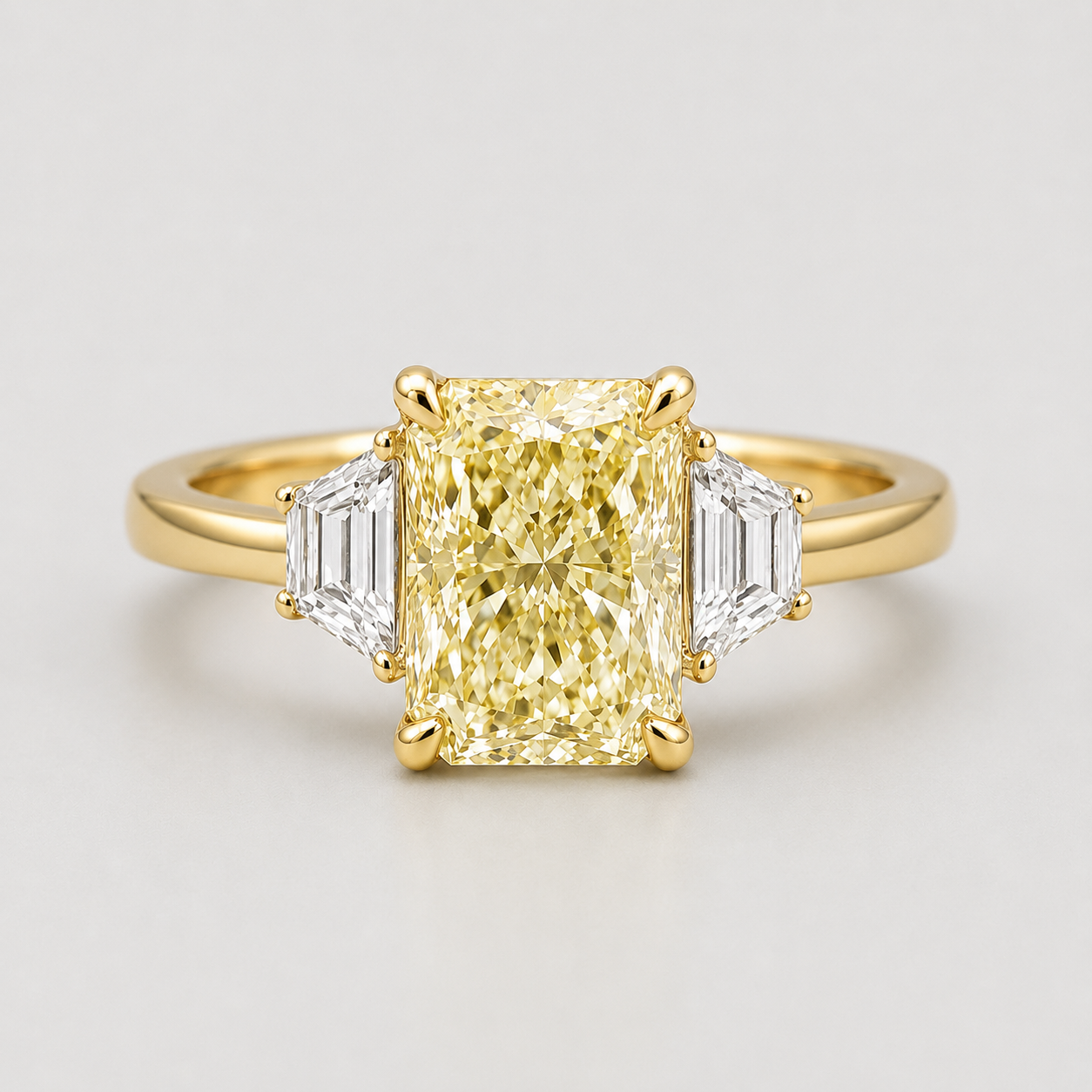 2.00tcw  (VS- Fancy Yellow) Lab-Grown Radiant Yellow Diamond Three-Stone Ring in Gold