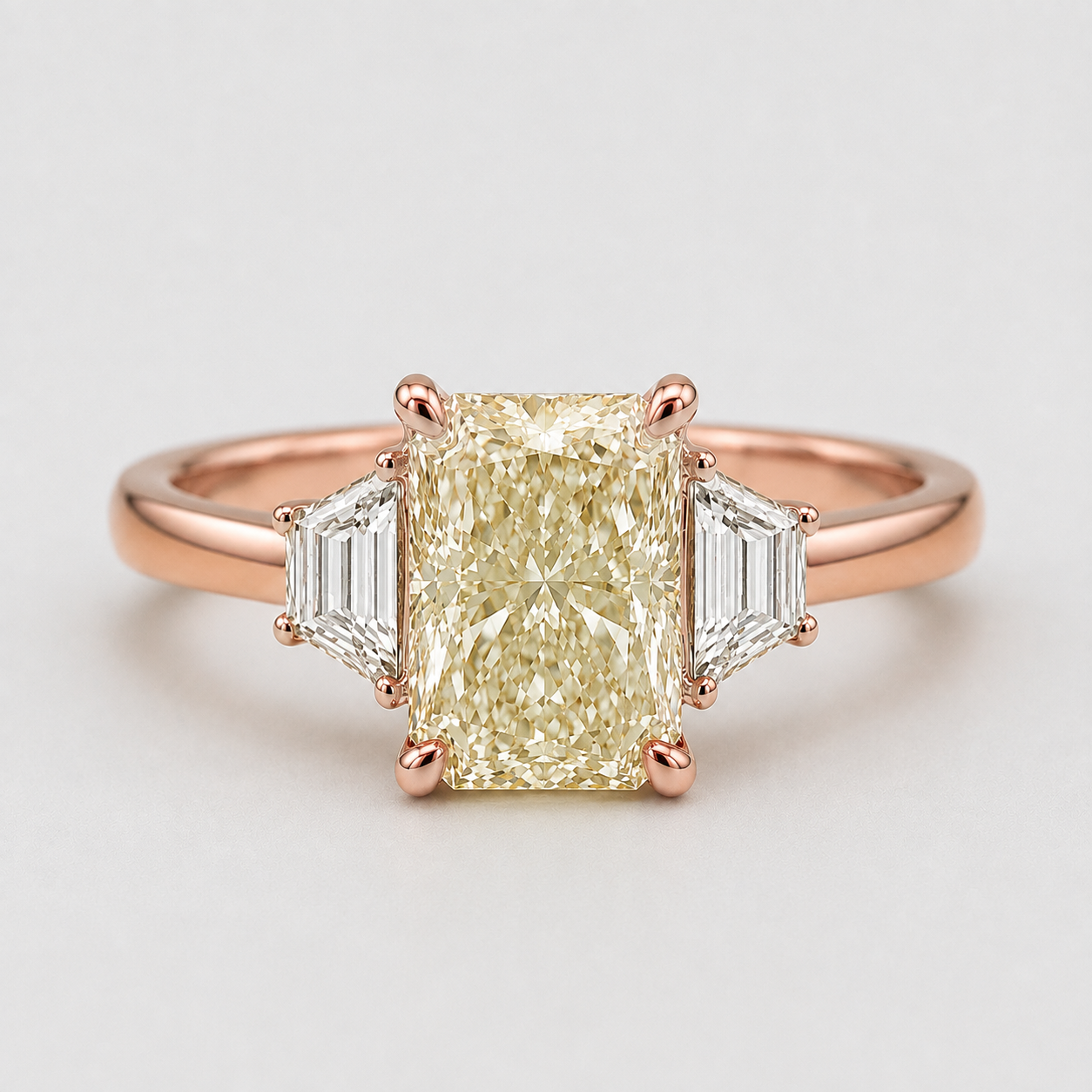 2.00tcw  (VS- Fancy Yellow) Lab-Grown Radiant Yellow Diamond Three-Stone Ring in Gold