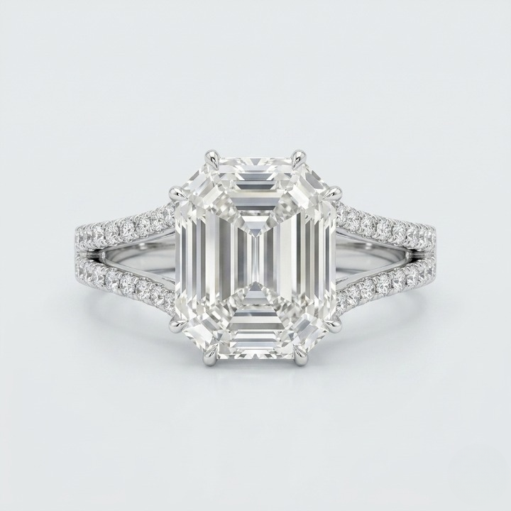 3 Ct. Baguette & Round Lab-Grown Diamond Halo Ring (VS- EF)