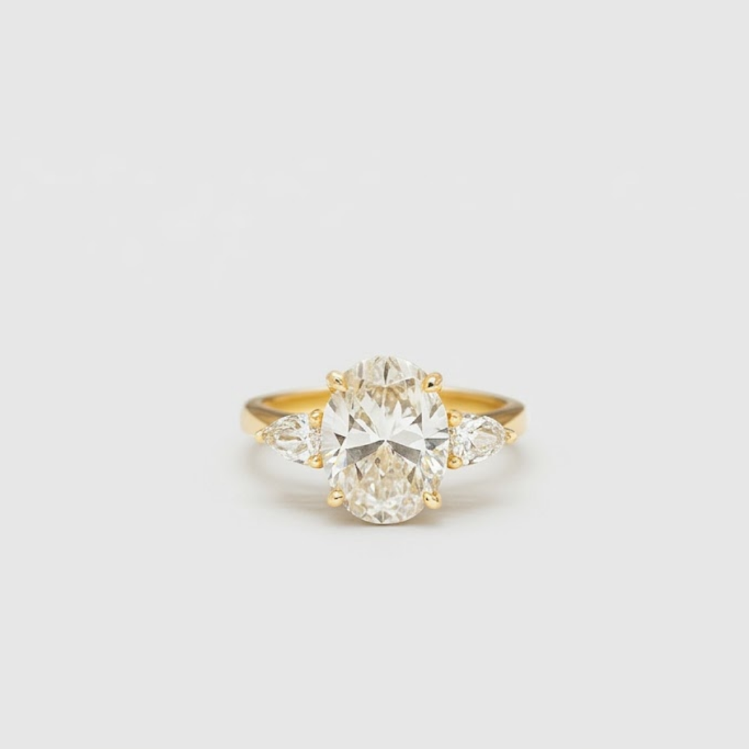 2.00tcw (VS- EF) Oval Cut Three Stone Diamond Engagement Ring in Gold