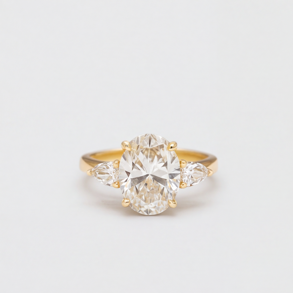 2.00tcw (VS- EF) Oval Cut Three Stone Diamond Engagement Ring in Gold