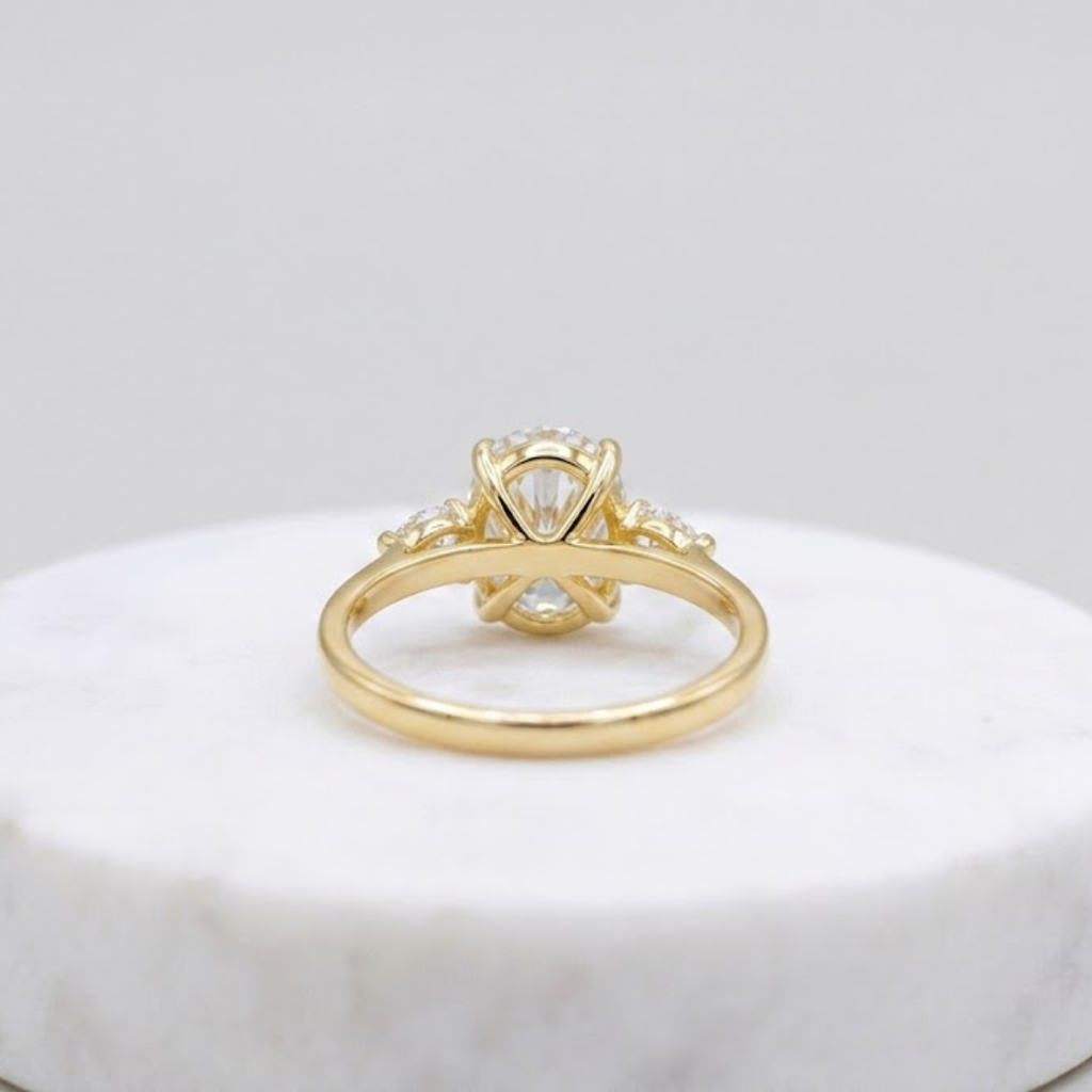 2.00tcw (VS- EF) Oval Cut Three Stone Diamond Engagement Ring in Gold