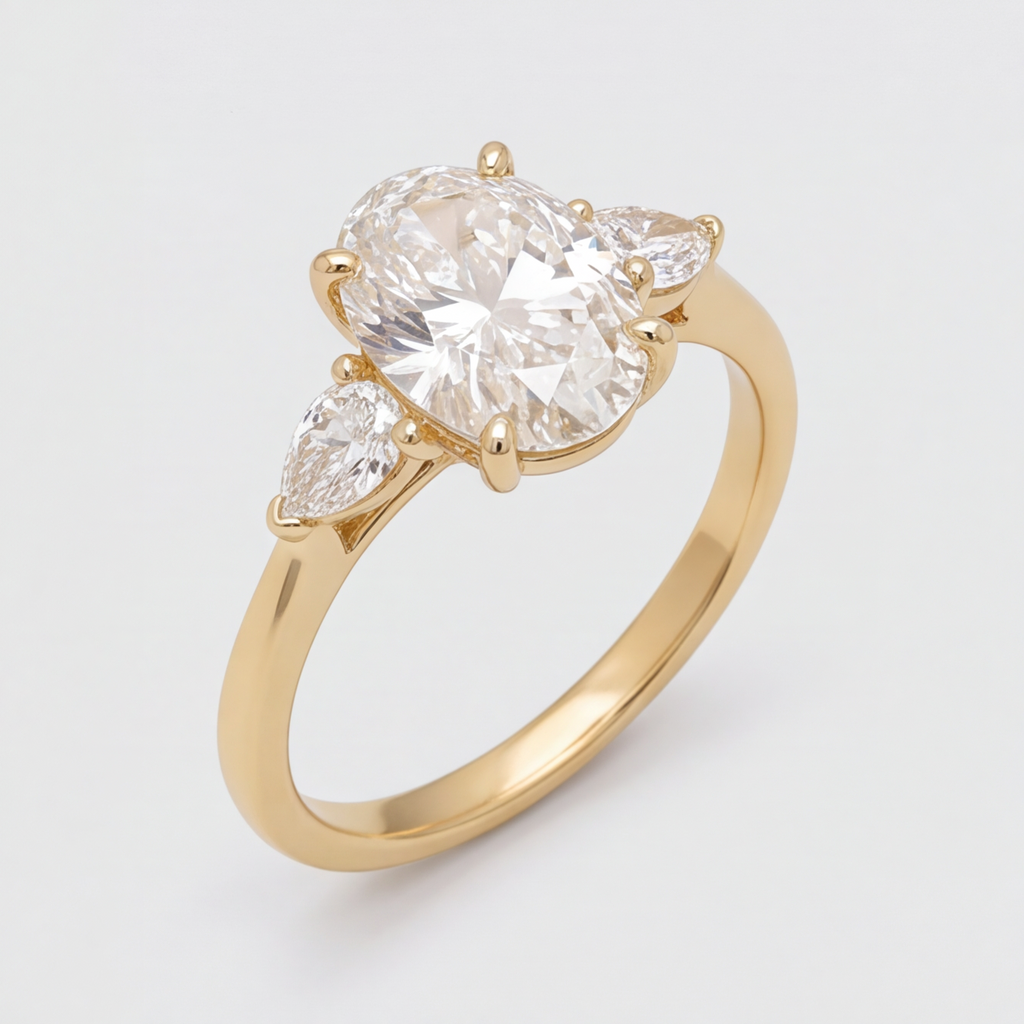 2.00tcw (VS- EF) Oval Cut Three Stone Diamond Engagement Ring in Gold