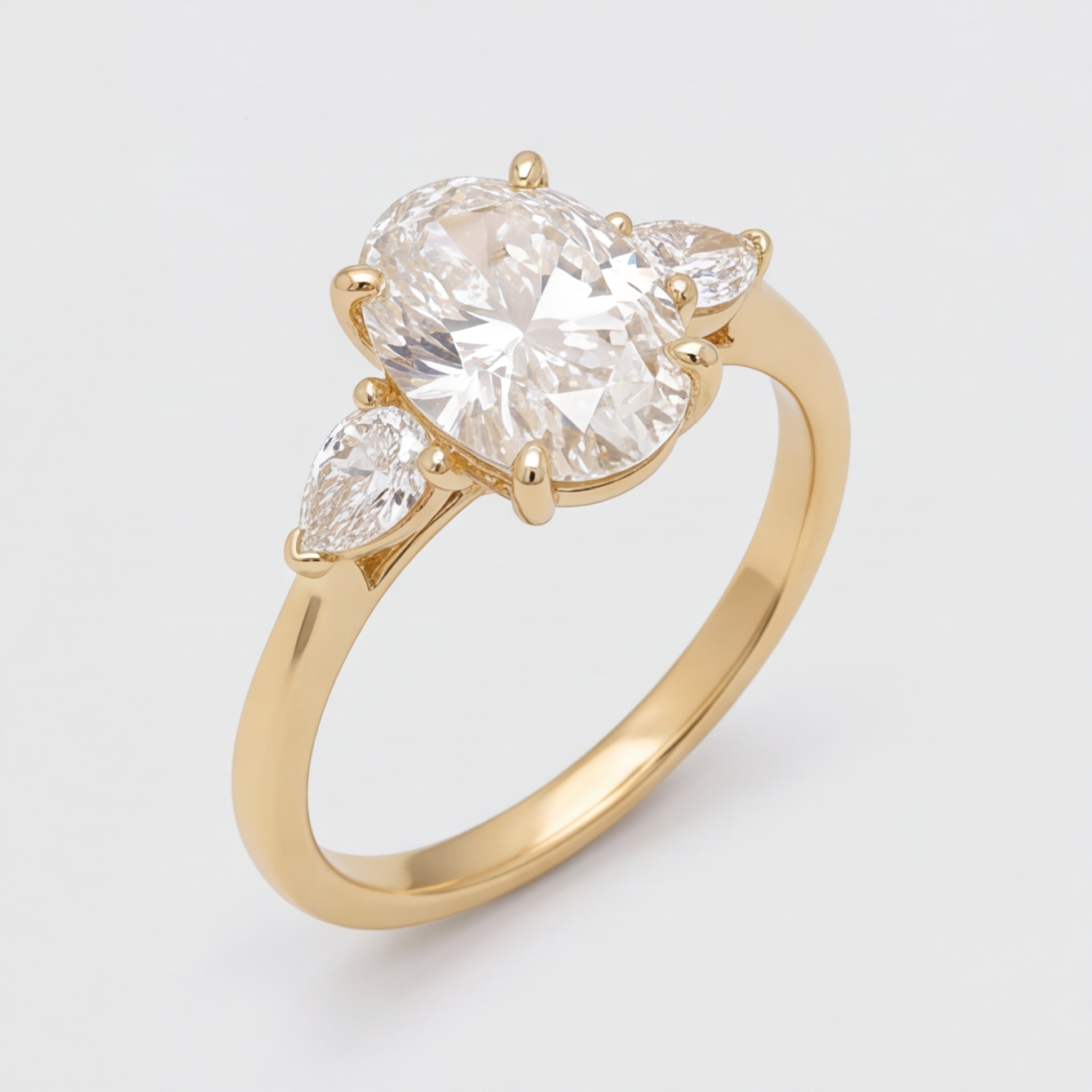 2.00tcw (VS- EF) Oval Cut Three Stone Diamond Engagement Ring in Gold