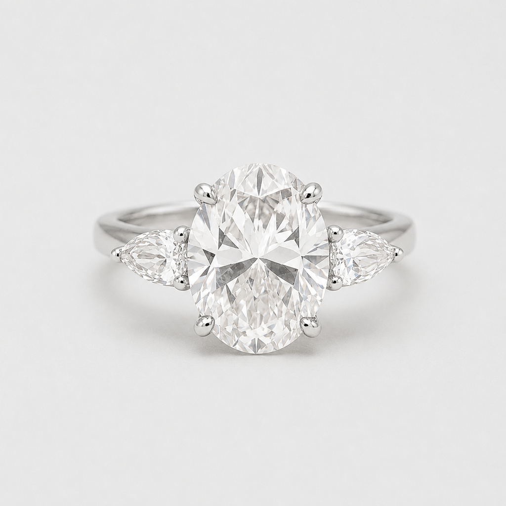 2.00tcw (VS- EF) Oval Cut Three Stone Diamond Engagement Ring in Gold