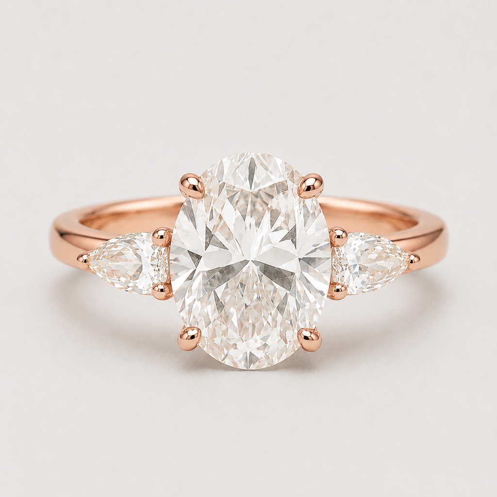 2.00tcw (VS- EF) Oval Cut Three Stone Diamond Engagement Ring in Gold