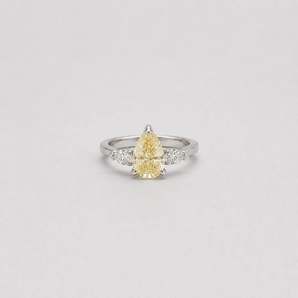4 Ct. Fancy Yellow Lab Grown Diamond Three Stone Diamond Ring (VS)