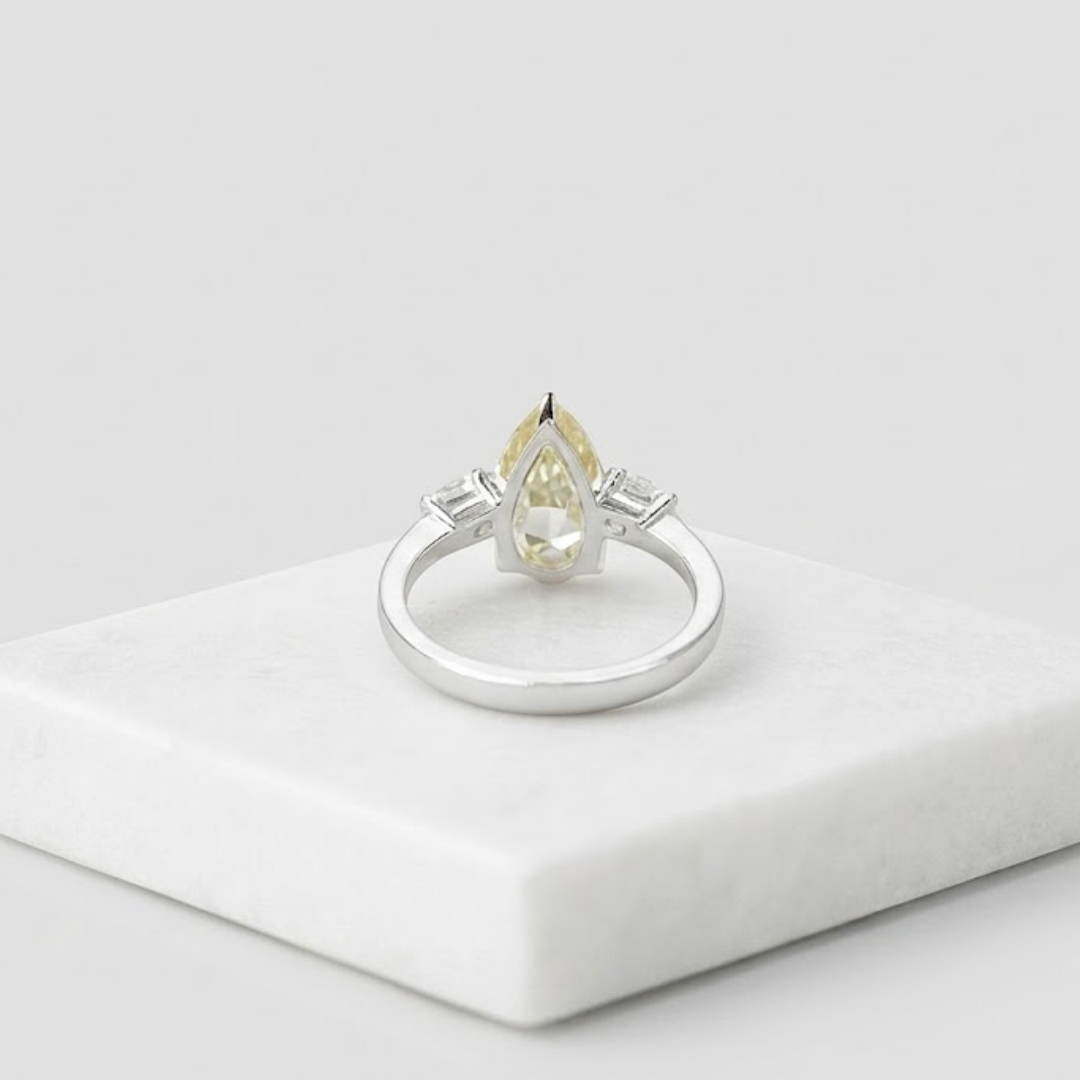 4 Ct. Fancy Yellow Lab Grown Diamond Three Stone Diamond Ring (VS)