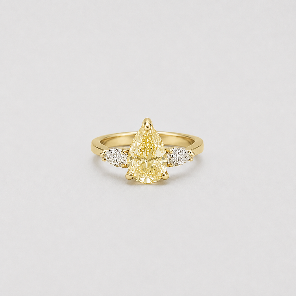 4 Ct. Fancy Yellow Lab Grown Diamond Three Stone Diamond Ring (VS)
