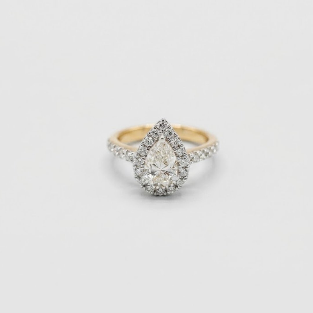 1.00tcw (VS- EF) Pear Halo Lab Grown Diamond Engagement Ring in Two Tone Gold
