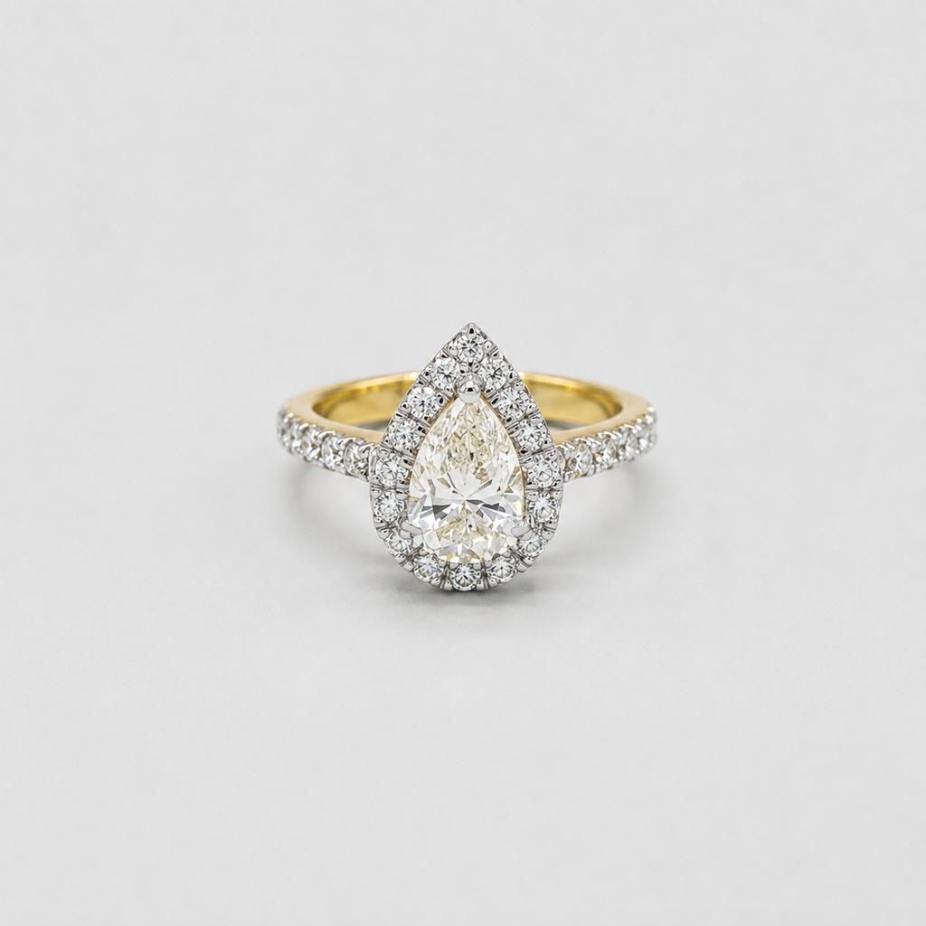 1 Ct. Pear Cut Halo Lab Grown Diamond Two Tone Ring  (VS- EF)