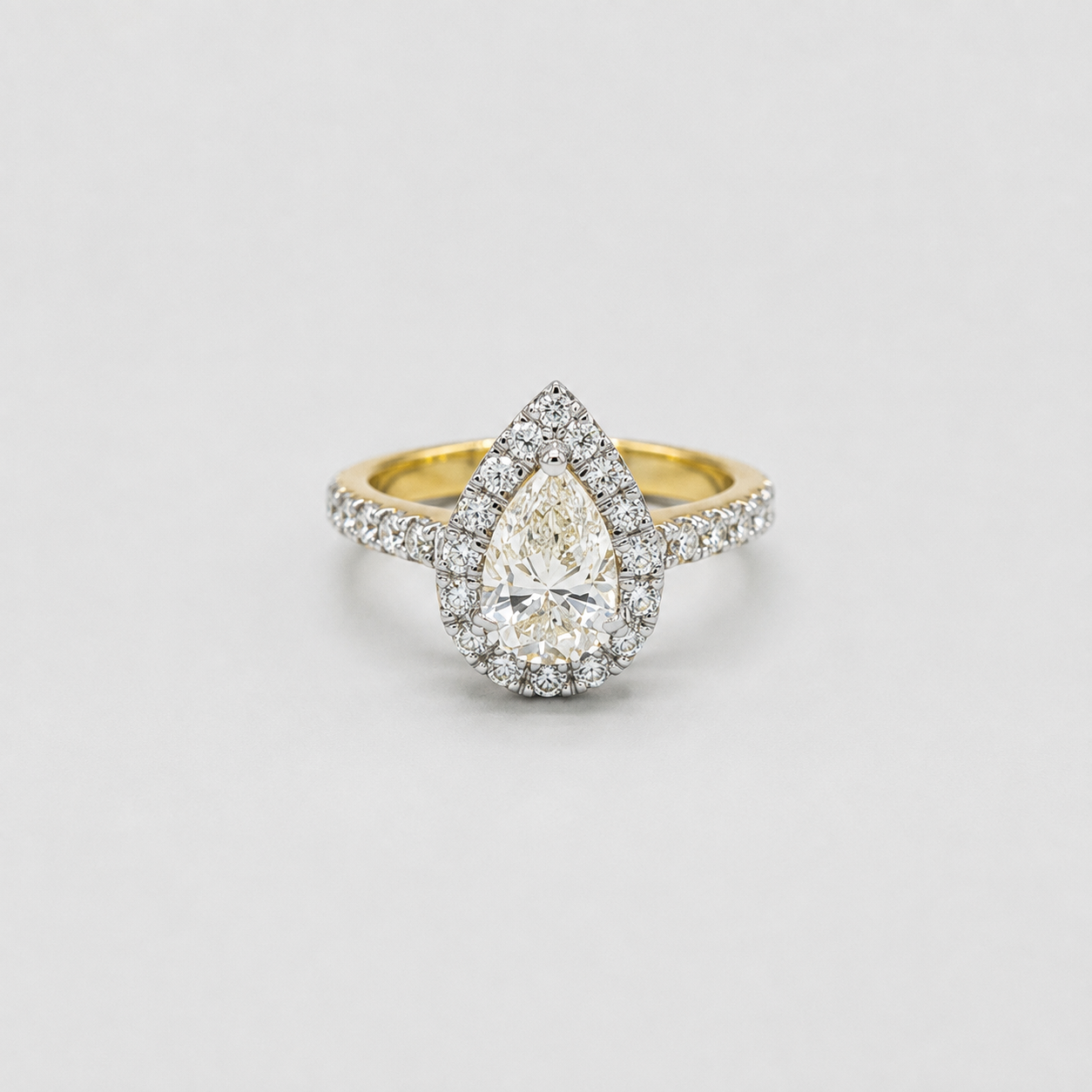 1 Ct. Pear Cut Halo Lab Grown Diamond Two Tone Ring  (VS- EF)