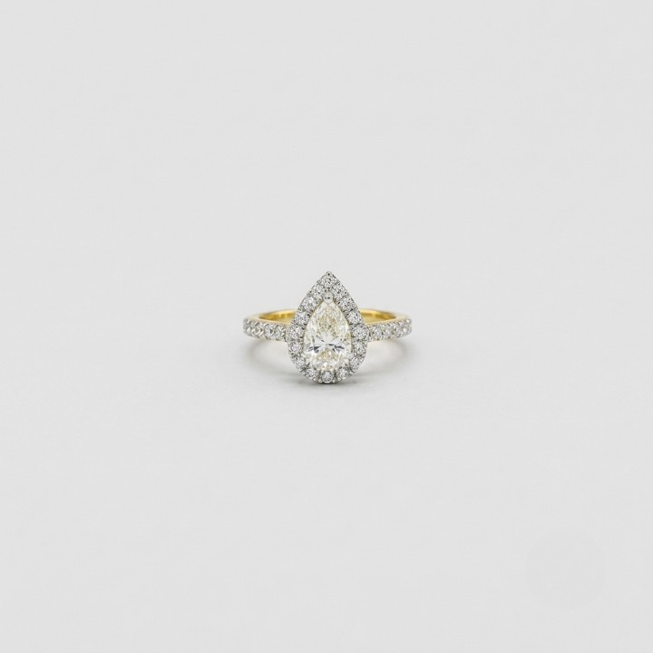 1 Ct. Pear Cut Halo Lab Grown Diamond Two Tone Ring  (VS- EF)