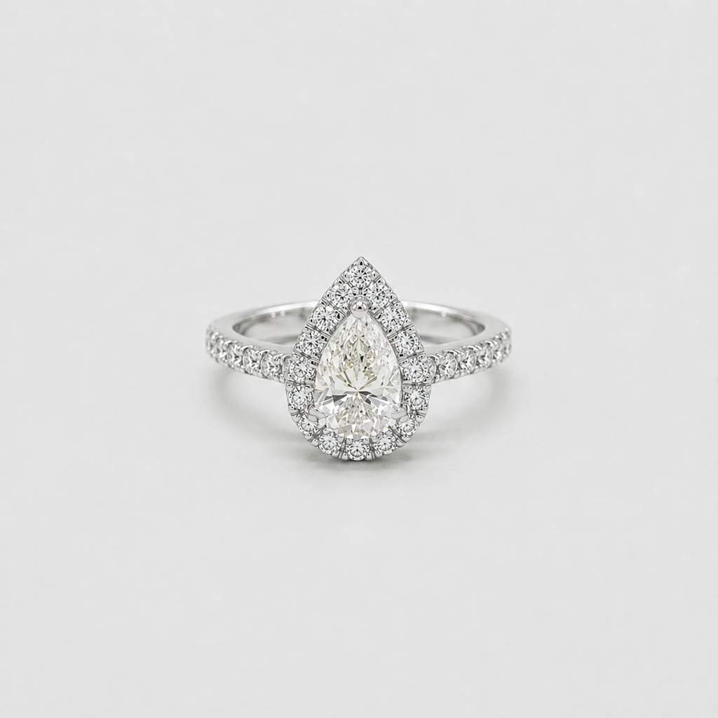 1 Ct. Pear Cut Halo Lab Grown Diamond Two Tone Ring  (VS- EF)