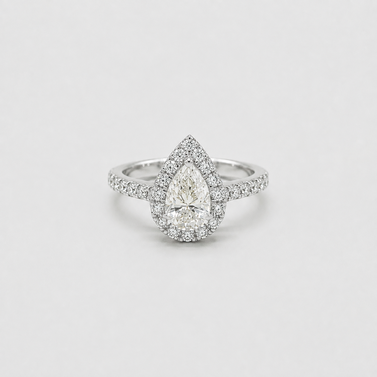 1 Ct. Pear Cut Halo Lab Grown Diamond Two Tone Ring  (VS- EF)