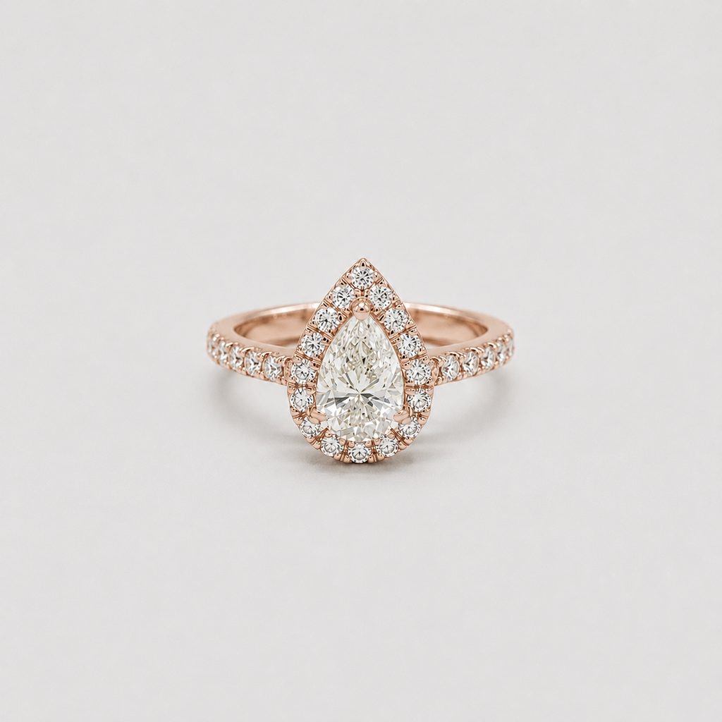 1 Ct. Pear Cut Halo Lab Grown Diamond Two Tone Ring  (VS- EF)