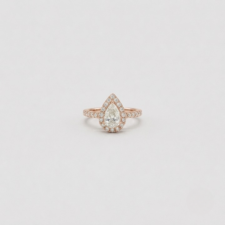1 Ct. Pear Cut Halo Lab Grown Diamond Two Tone Ring  (VS- EF)
