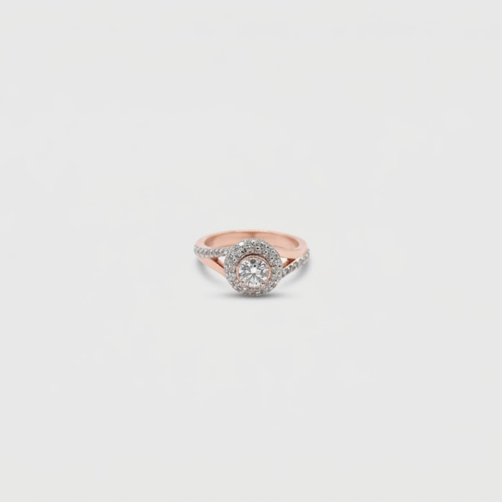 1.00tcw (VS- EF) Double Halo Lab Grown Diamond Engagement Ring with Split Shank