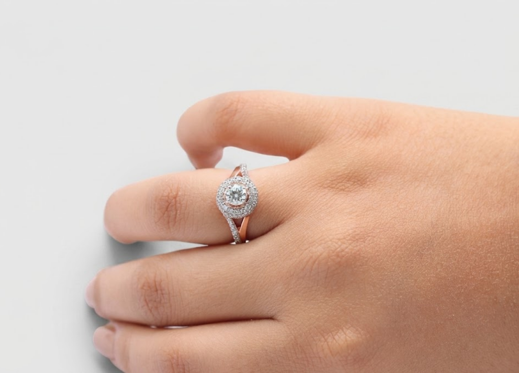 1.00tcw (VS- EF) Double Halo Lab Grown Diamond Engagement Ring with Split Shank