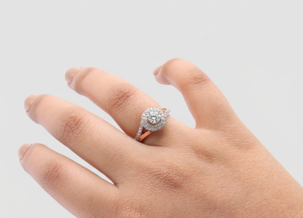 1.00tcw (VS- EF) Double Halo Lab Grown Diamond Engagement Ring with Split Shank