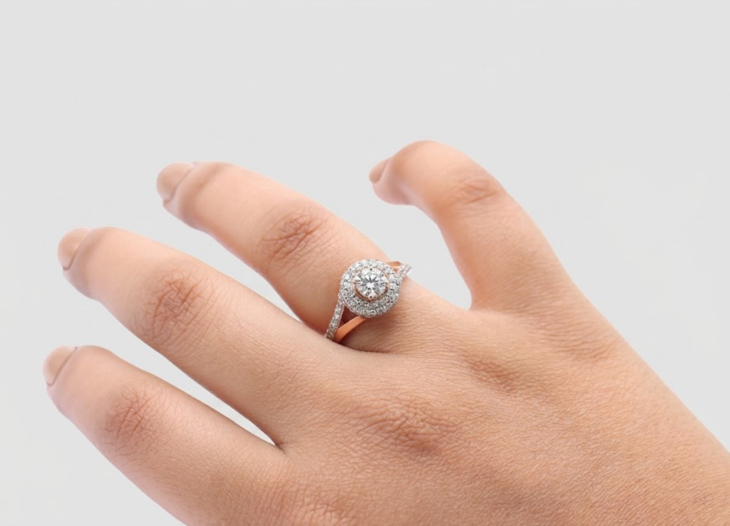 1.00tcw (VS- EF) Double Halo Lab Grown Diamond Engagement Ring with Split Shank