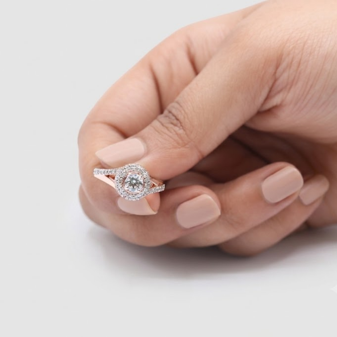 1.00tcw (VS- EF) Double Halo Lab Grown Diamond Engagement Ring with Split Shank