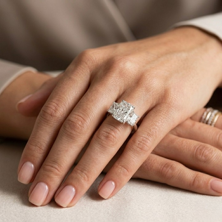 6 Ct. Lab-Grown Diamond Radiant Cut Three Stone Ring (VS-EF)