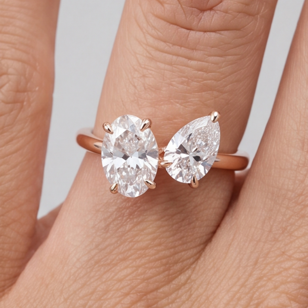 2 Ct. Lab-Grown Diamond Pear & Oval Cut Toi et Moi Ring (VS-EF)