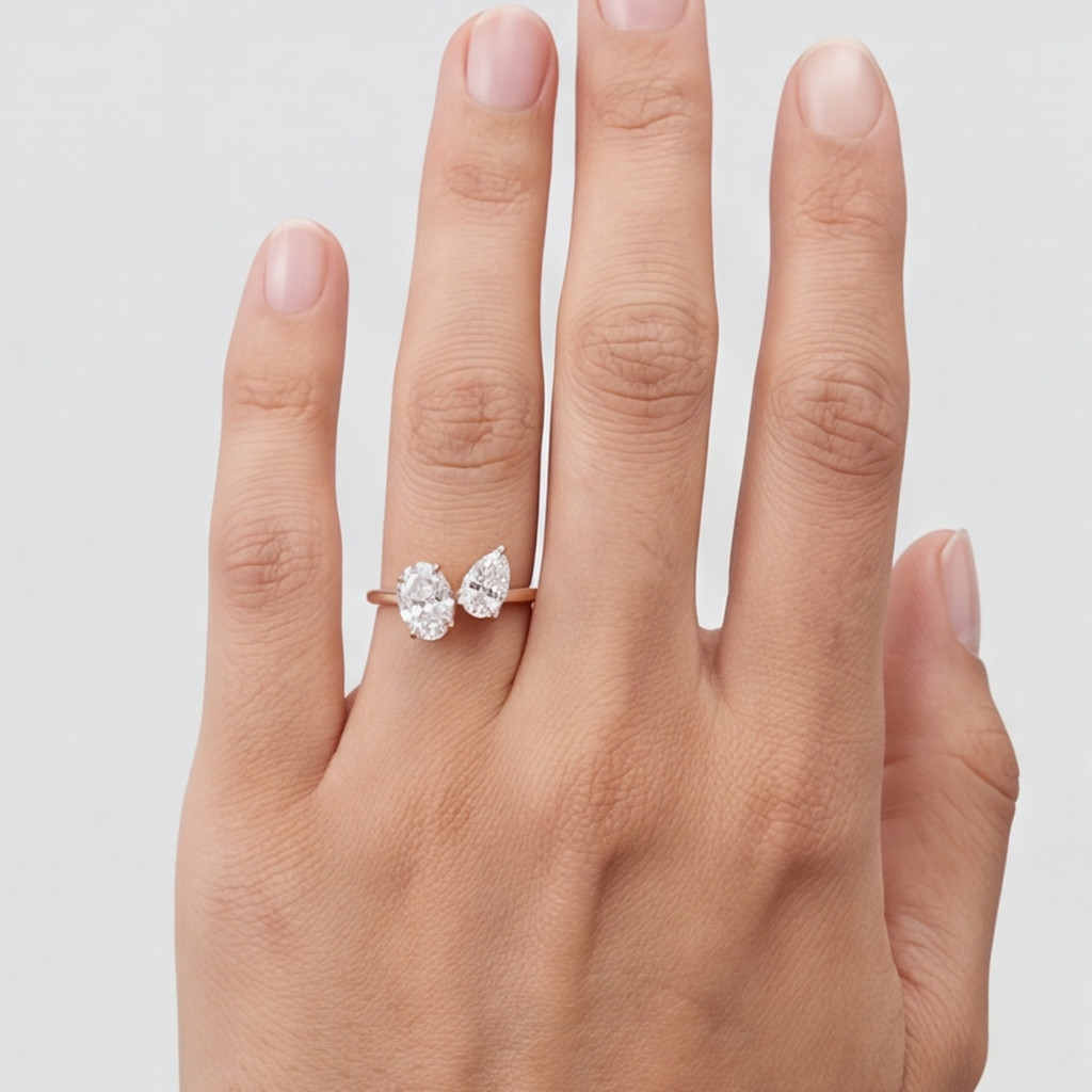 2 Ct. Lab-Grown Diamond Pear & Oval Cut Toi et Moi Ring (VS-EF)