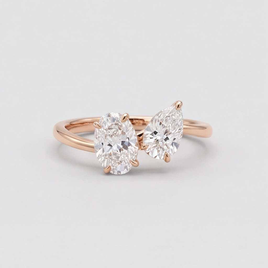 2 Ct. Lab-Grown Diamond Pear & Oval Cut Toi et Moi Ring (VS-EF)