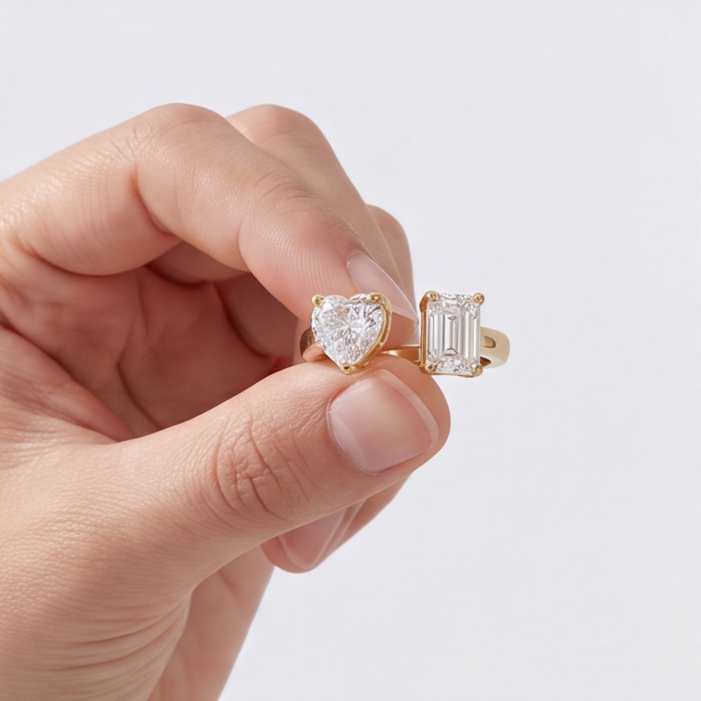 1 Ct. Lab-Grown Diamond Toi et Moi Heart & Emerald Cut Ring (VS-EF)