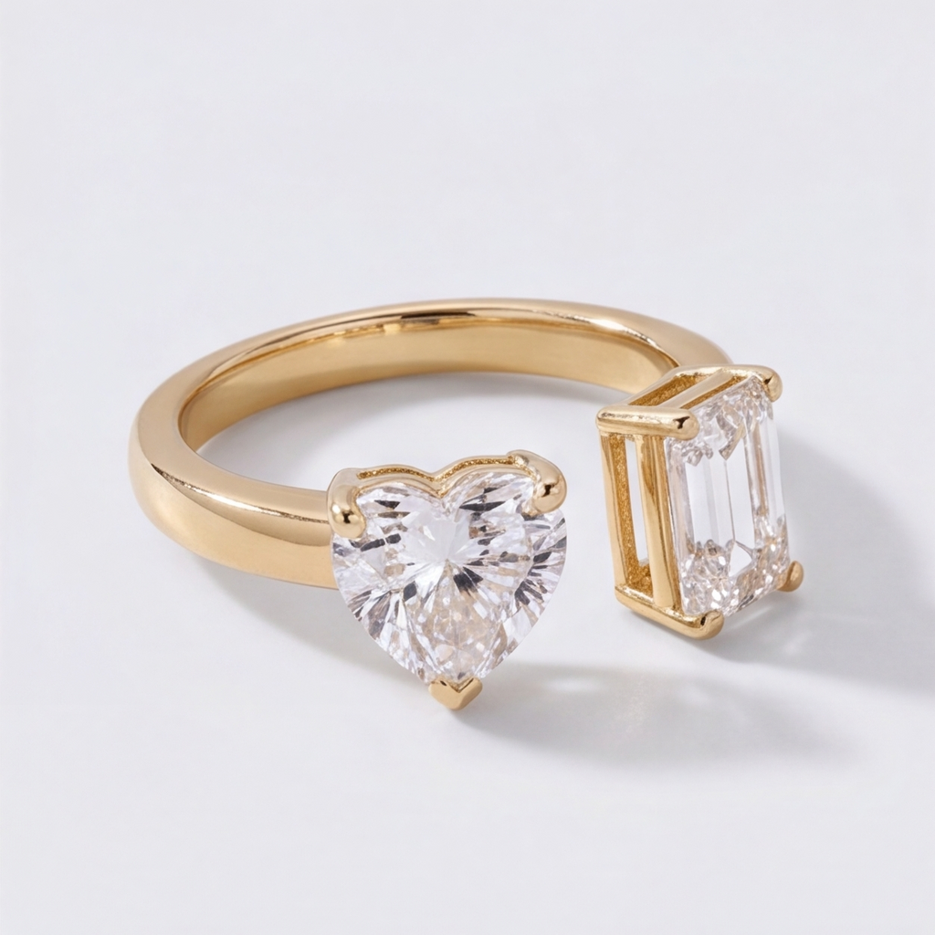 1 Ct. Lab-Grown Diamond Toi et Moi Heart & Emerald Cut Ring (VS-EF)