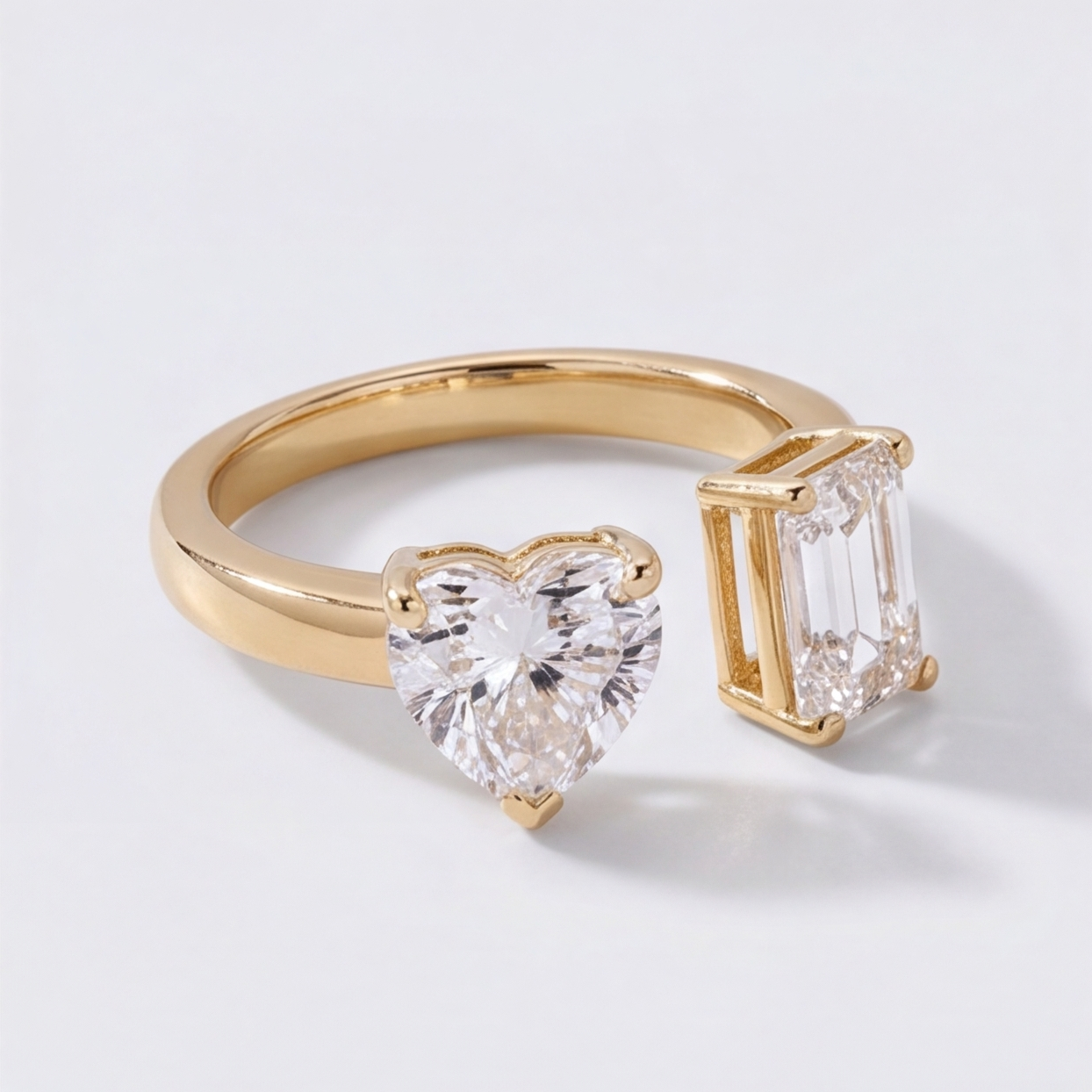 1 Ct. Lab-Grown Diamond Toi et Moi Heart & Emerald Cut Ring (VS-EF)