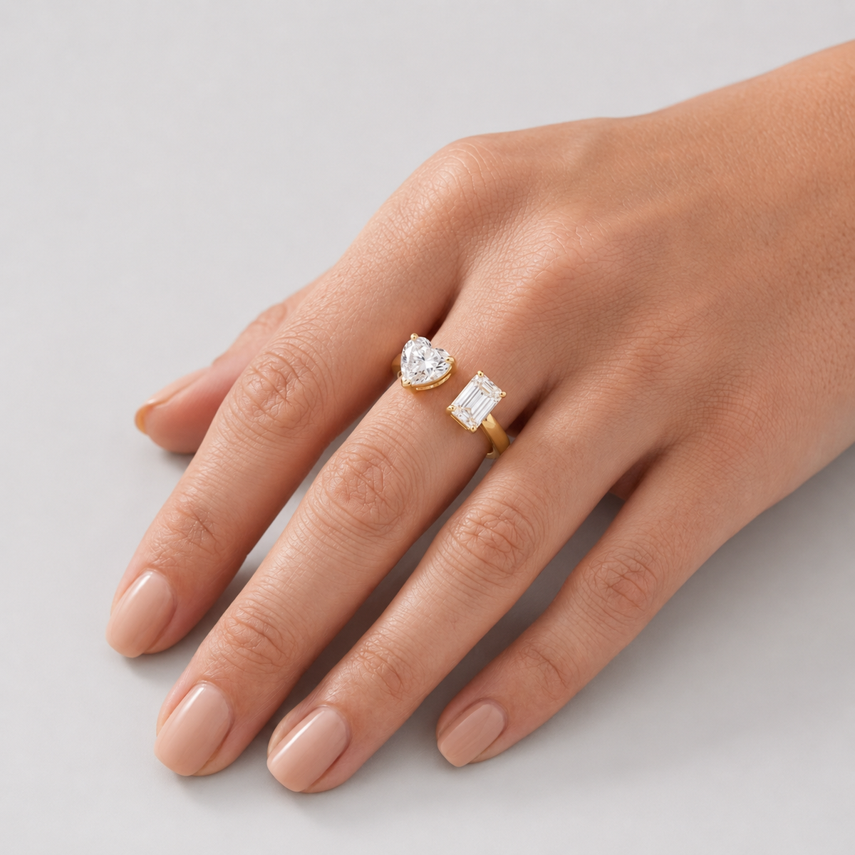 1 Ct. Lab-Grown Diamond Toi et Moi Heart & Emerald Cut Ring (VS-EF)