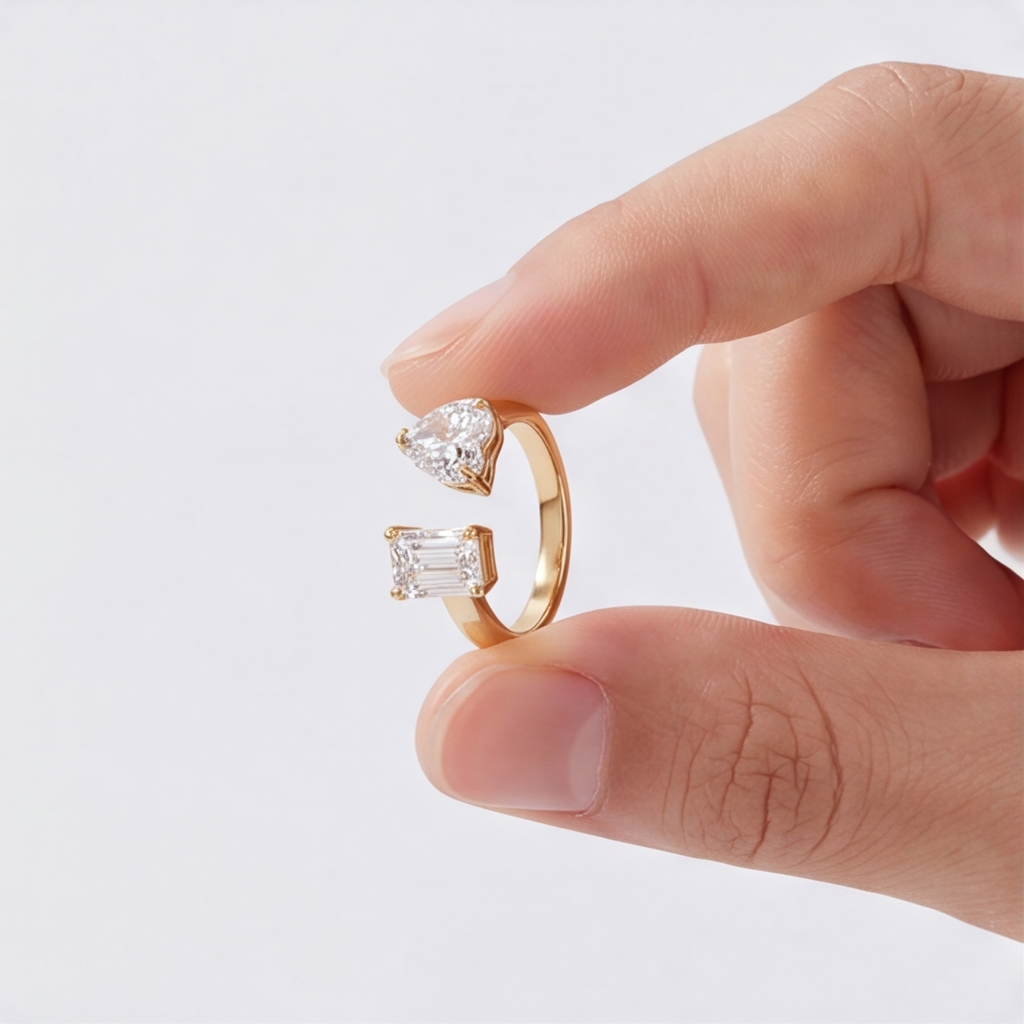 1 Ct. Lab-Grown Diamond Toi et Moi Heart & Emerald Cut Ring (VS-EF)
