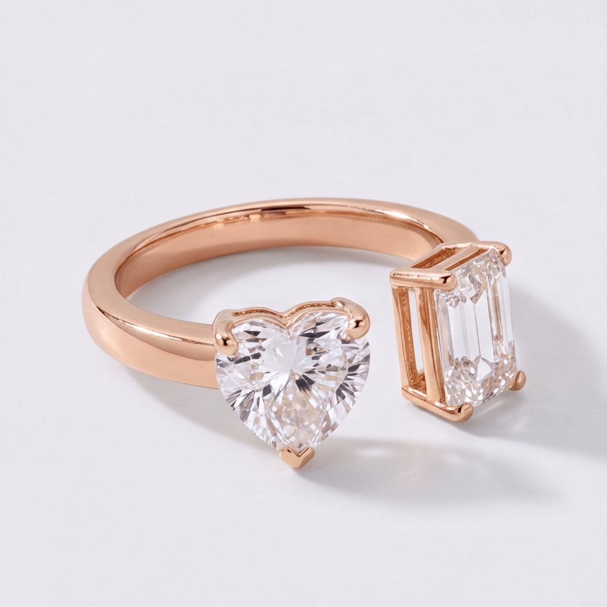 1 Ct. Lab-Grown Diamond Toi et Moi Heart & Emerald Cut Ring (VS-EF)