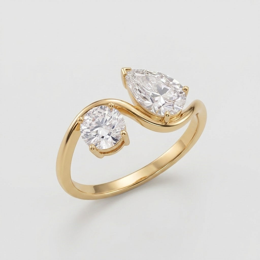 1 Ct. Lab-Grown Diamond Toi et Moi Round & Pear Cut Ring (VS-EF)