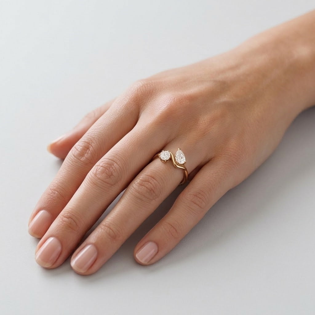 1 Ct. Lab-Grown Diamond Toi et Moi Round & Pear Cut Ring (VS-EF)