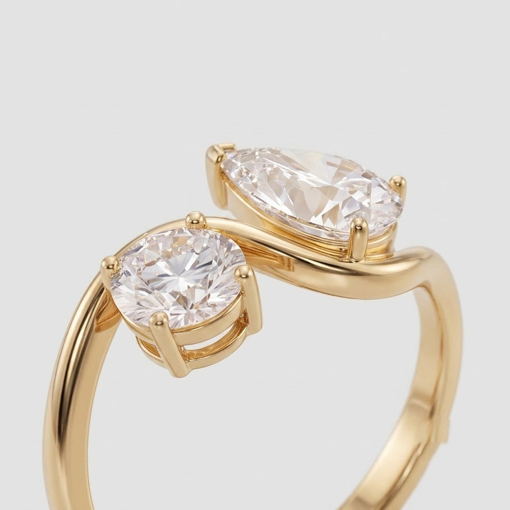 1 Ct. Lab-Grown Diamond Toi et Moi Round & Pear Cut Ring (VS-EF)