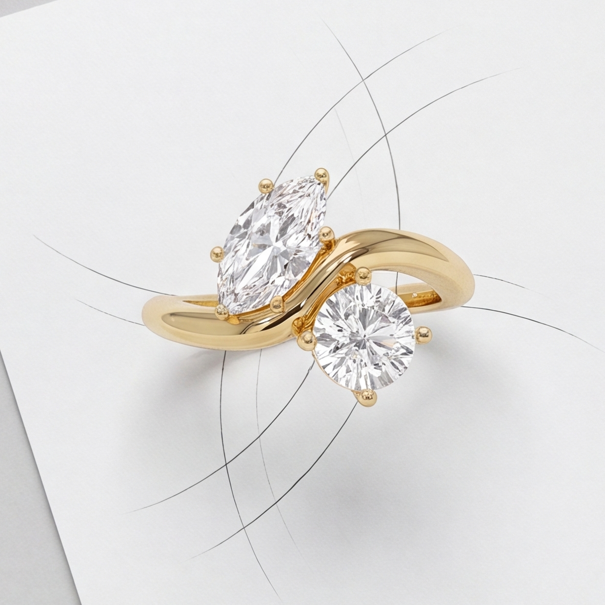 3.5 Ct. Lab-Grown Diamond Toi et Moi Marquise & Round Cut Ring (VS-EF)