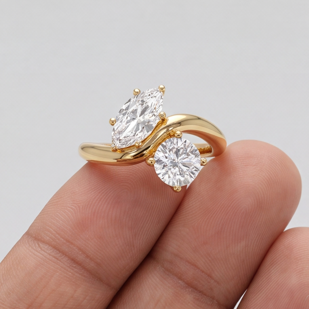 3.5 Ct. Lab-Grown Diamond Toi et Moi Marquise & Round Cut Ring (VS-EF)