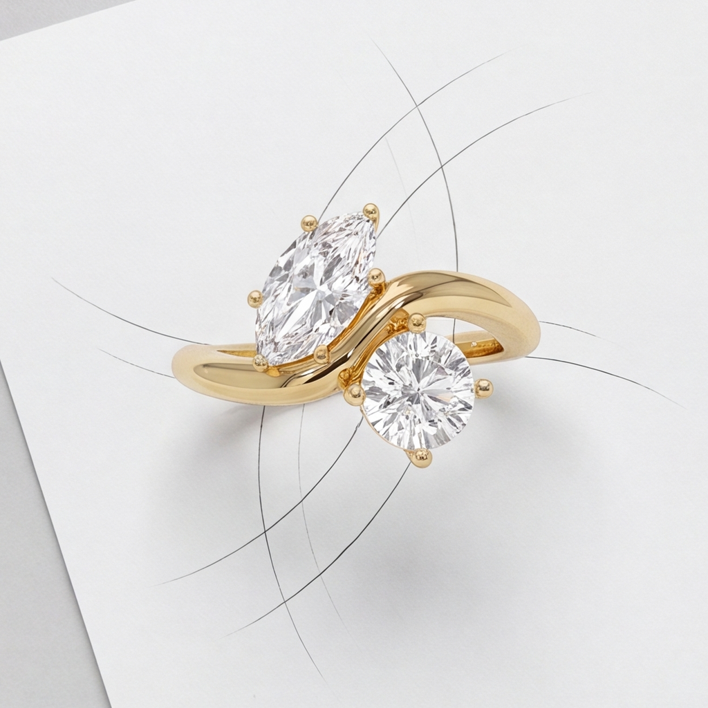 3.5 Ct. Lab-Grown Diamond Toi et Moi Marquise & Round Cut Ring (VS-EF)