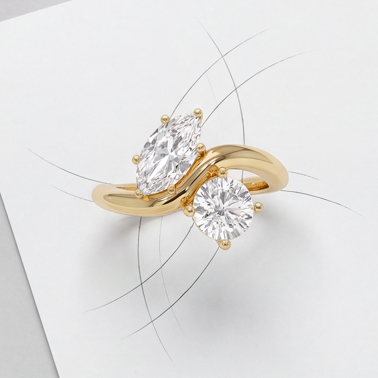 3.5 Ct. Lab-Grown Diamond Toi et Moi Marquise & Round Cut Ring (VS-EF)
