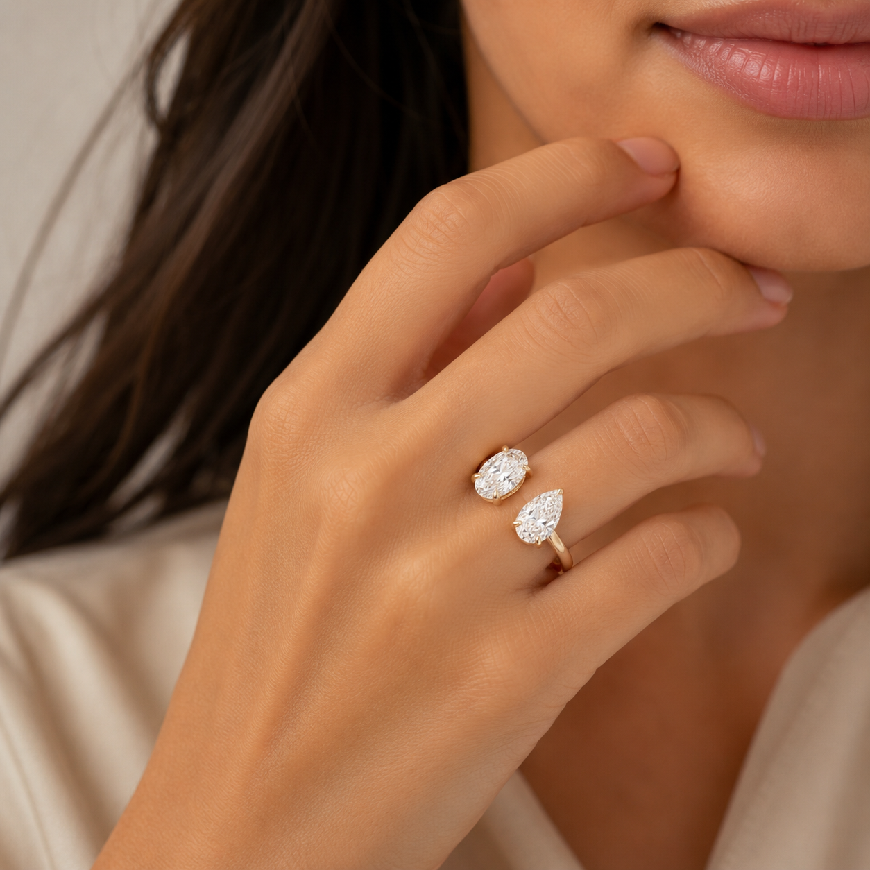 3 Ct. Lab-Grown Diamond Toi et Moi Pear & Oval Cut Ring (VS-EF)
