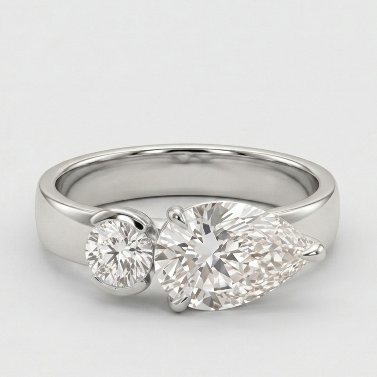 2.5 Ct. Lab-Grown Diamond Toi et Moi Ring Pear & Round Cut (VS-EF)