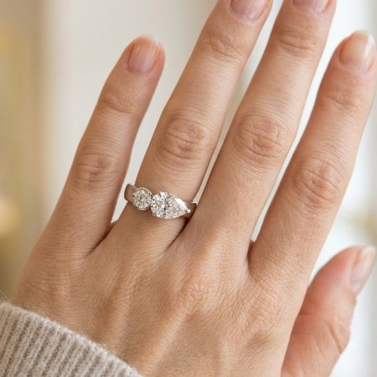 2.5 Ct. Lab-Grown Diamond Toi et Moi Ring Pear & Round Cut (VS-EF)